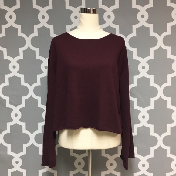H&M Tops - ⭐️ H&M Burgundy Oversized Crop Sweatshirt 1J
